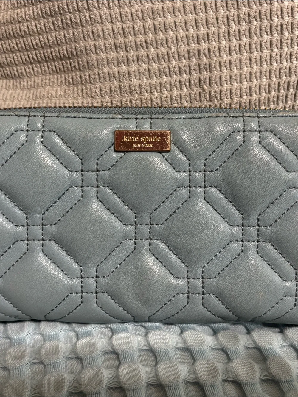 kate spade Quilted Pale Blue Leather Wallet with Gold Plaque